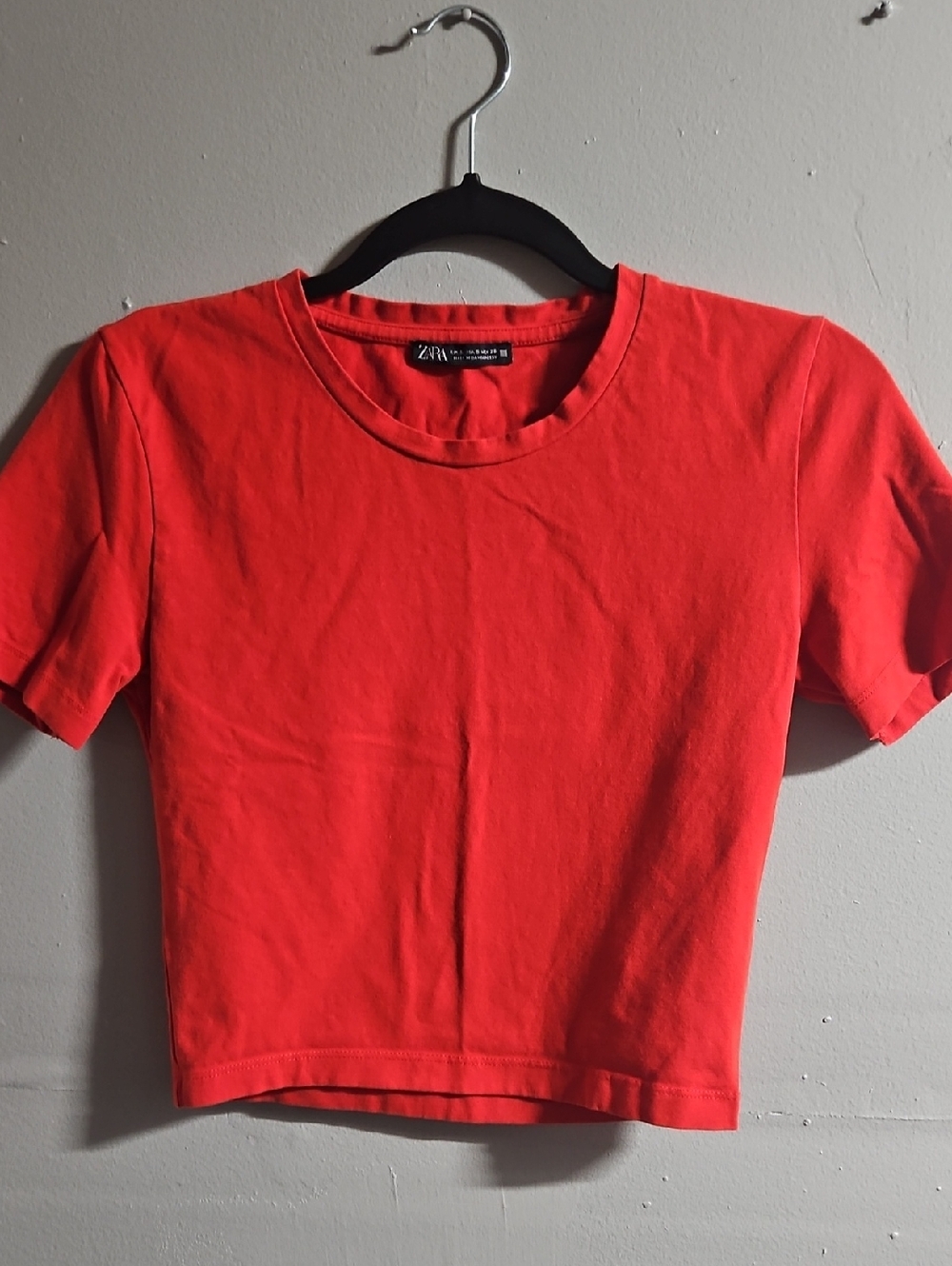 Zara Bright Red Short Sleeve Crop Top